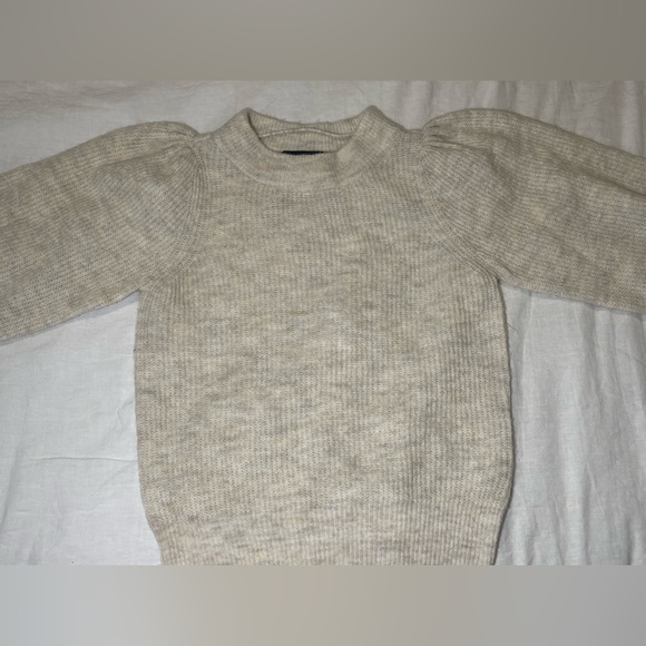 PUFF SHOULDER KNIT OATMEAL WOOL BLEND SWEATER XS - Picture 4 of 5